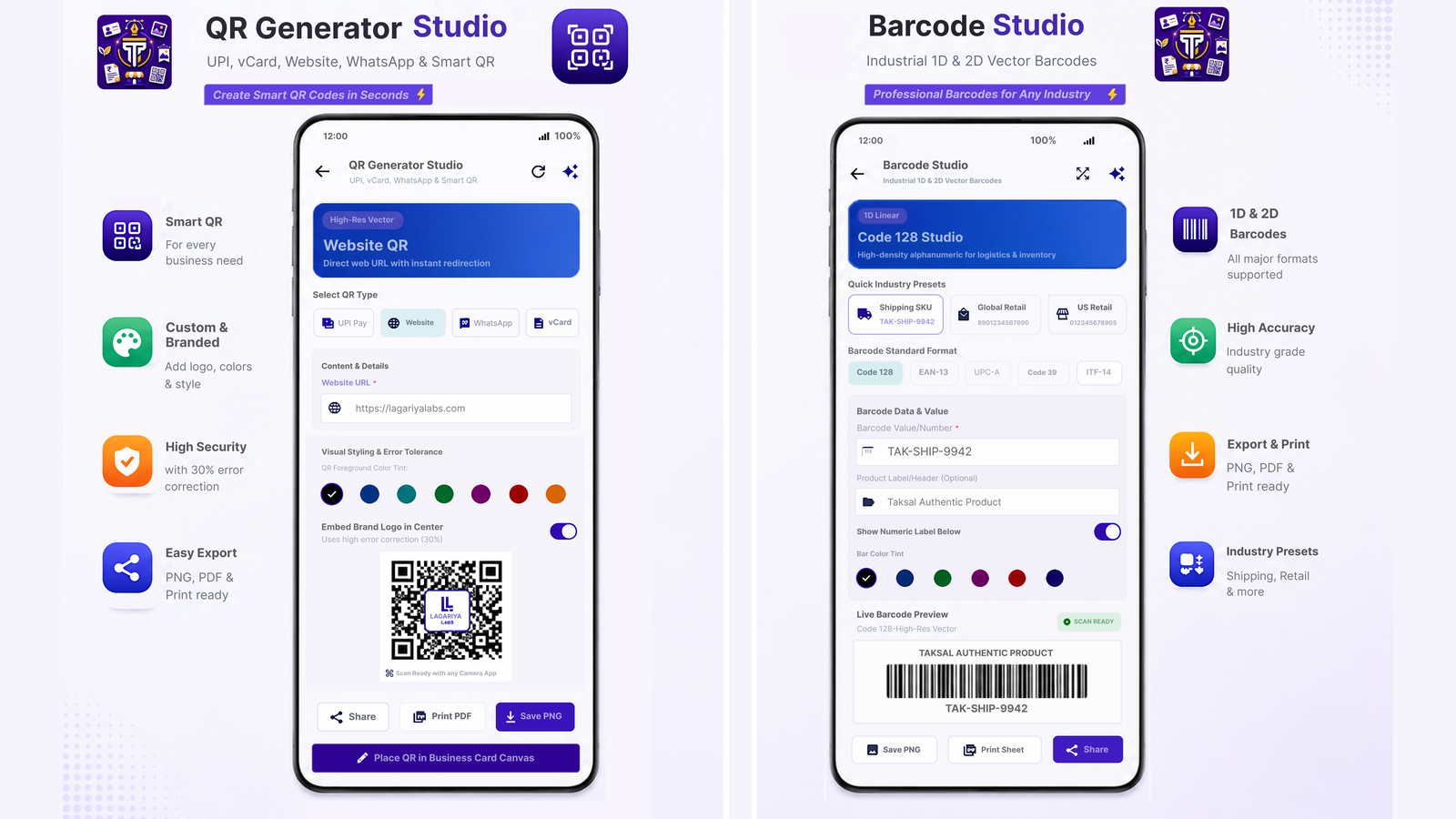 Taksal QR and Barcode Hub